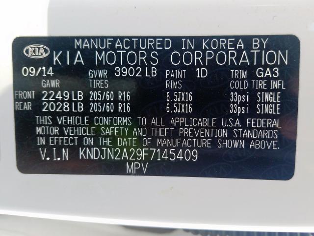 KNDJN2A29F7145409 - 2015 KIA SOUL  photo 10