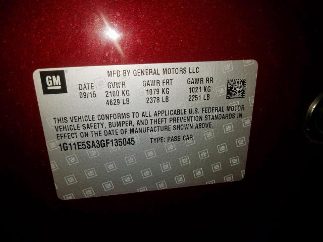 1G11E5SA3GF135045 - 2016 CHEVROLET MALIBU LIMITED LTZ  foto 10