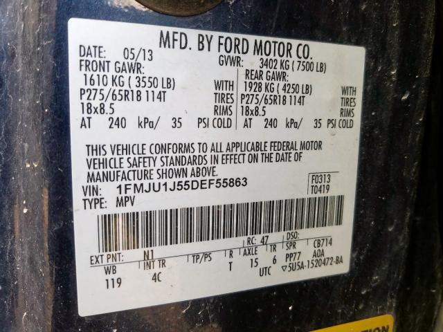 1FMJU1J55DEF55863 - 2013 FORD EXPEDITION XLT  photo 10