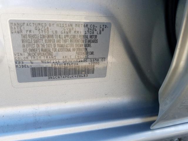 3N1CN7AP0JK428683 - 2018 NISSAN VERSA S  photo 10