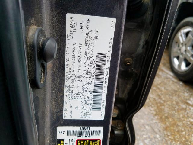 5TFJX4GN5FX044357 - 2015 TOYOTA TACOMA DOUBLE CAB PRERUNNER  photo 10