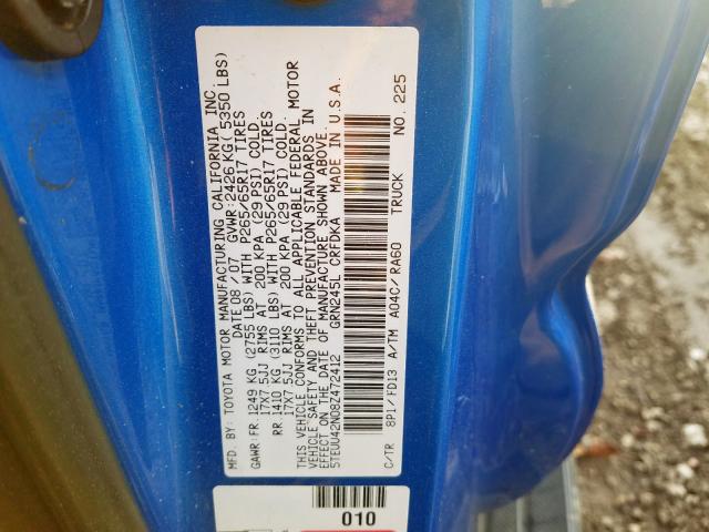 5TEUU42N08Z472412 - 2008 TOYOTA TACOMA ACCESS CAB  ფოტო 10