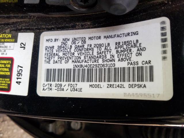 1NXBU40E29Z063103 - 2009 TOYOTA COROLLA BASE  photo 10