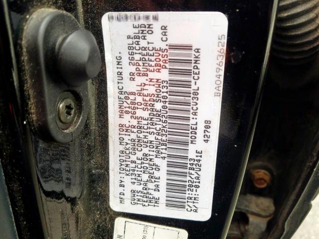 4T1BE32K62U040133 - 2002 TOYOTA CAMRY LE  photo 10