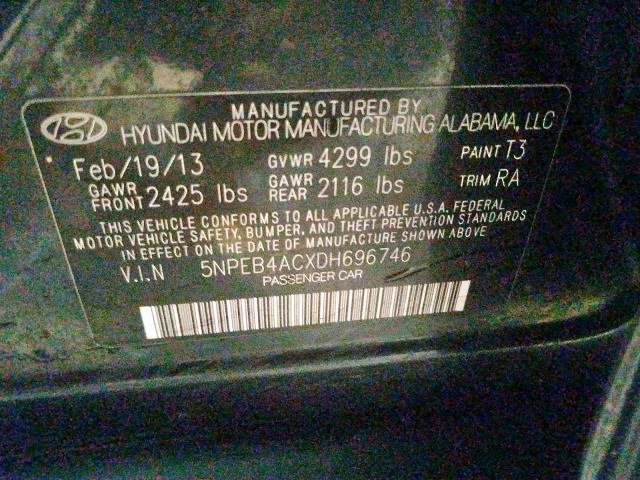 5NPEB4ACXDH696746 - 2013 HYUNDAI SONATA GLS  photo 10