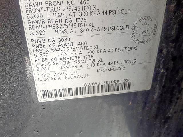 WA1WGCFE9DD001036 - 2013 AUDI Q7 PRESTIGE  photo 9