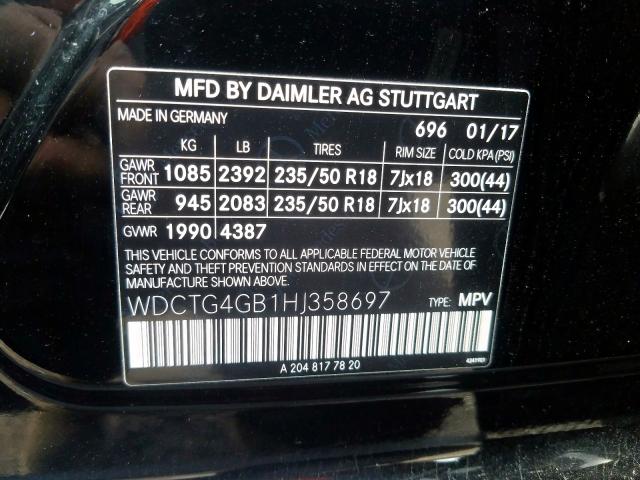 WDCTG4GB1HJ358697 - 2017 MERCEDES-BENZ GLA 250 4MATIC  photo 10