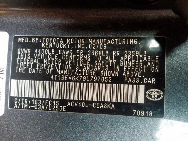 4T1BE46K79U797052 - 2009 TOYOTA CAMRY BASE  photo 10