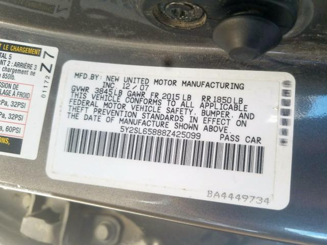 5Y2SL65888Z425099 - 2008 PONTIAC VIBE  photo 10