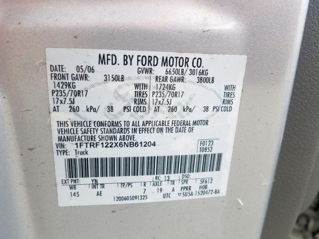 1FTRF122X6NB61204 - 2006 FORD F150  photo 10