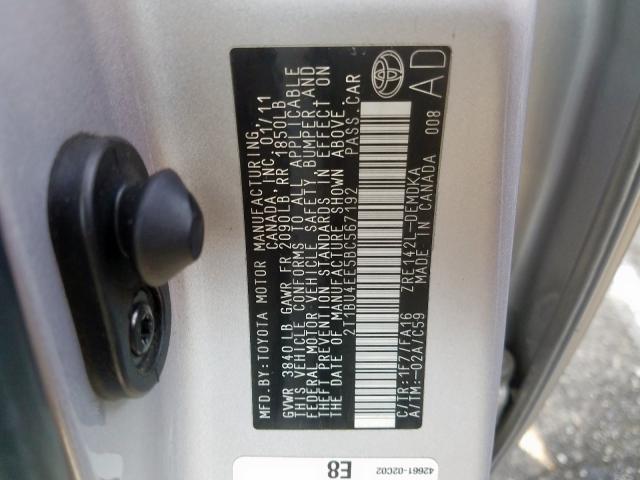 2T1BU4EE5BC567192 - 2011 TOYOTA COROLLA BASE  照片 10
