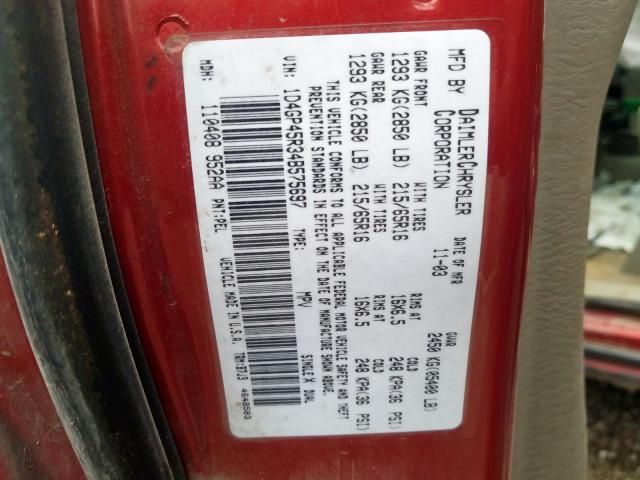 1D4GP45R34B575697 - 2004 DODGE CARAVAN SXT  photo 10