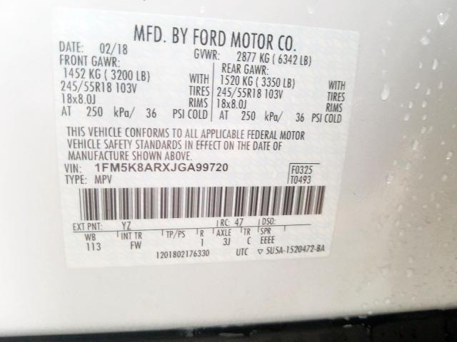 1FM5K8ARXJGA99720 - 2018 FORD EXPLORER POLICE INTERCEPTOR  photo 10