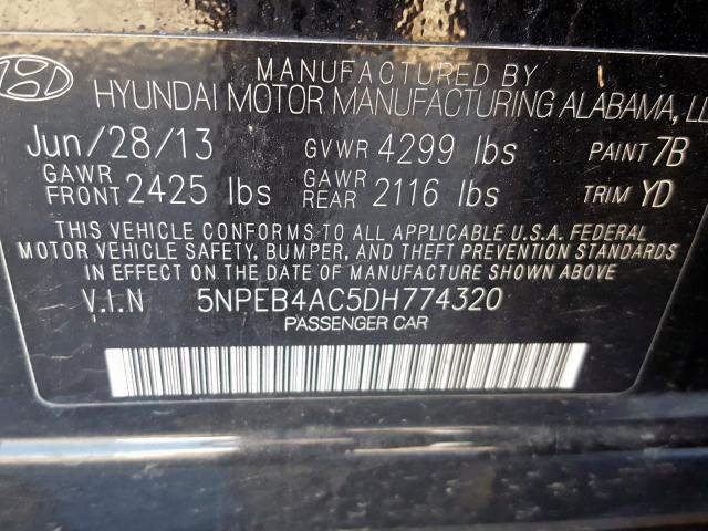 5NPEB4AC5DH774320 - 2013 HYUNDAI SONATA GLS  photo 10