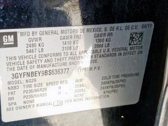 3GYFNBEY9BS636377 - 2011 CADILLAC SRX PERFORMANCE COLLECTION  фото 10