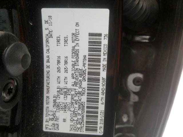 3TMCZ5AN4KM208053 - 2019 TOYOTA TACOMA DOUBLE CAB  foto 10