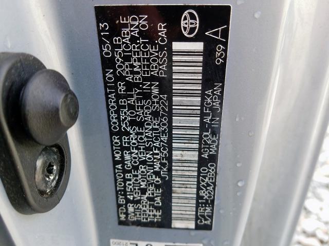 JTKJF5C74E3067224 - 2014 TOYOTA SCION TC  照片 10