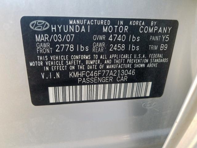 KMHFC46F77A213046 - 2007 HYUNDAI AZERA SE  photo 10