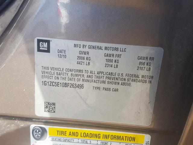1G1ZC5E10BF263496 - 2011 CHEVROLET MALIBU 1LT  照片 10