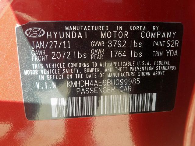 KMHDH4AE9BU099985 - 2011 HYUNDAI ELANTRA GLS  photo 10