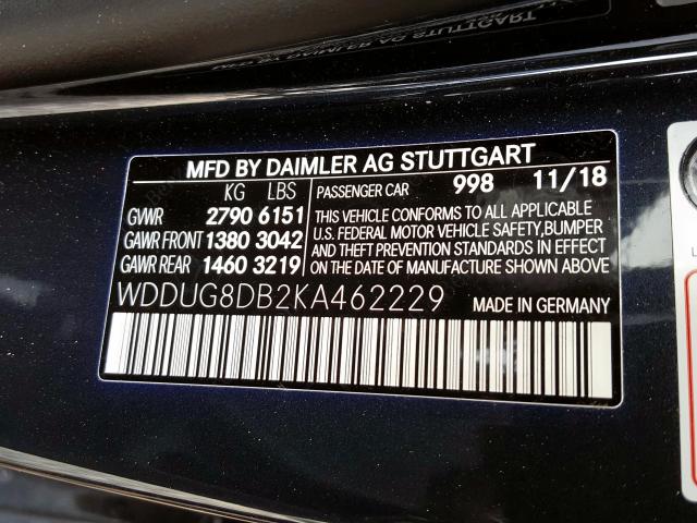 WDDUG8DB2KA462229 - 2019 MERCEDES-BENZ S 560  photo 10