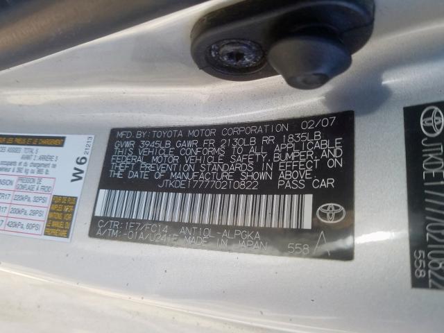 JTKDE177770210822 - 2007 TOYOTA SCION TC  photo 10