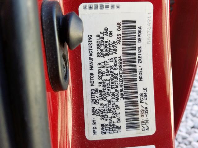 1NXBU4EE0AZ188694 - 2010 TOYOTA COROLLA BASE  photo 10