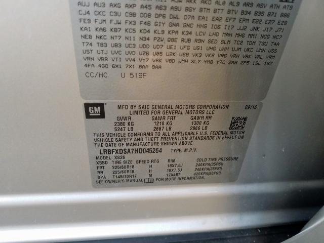 LRBFXDSA7HD045264 - 2017 BUICK ENVISION ESSENCE  ფოტო 10