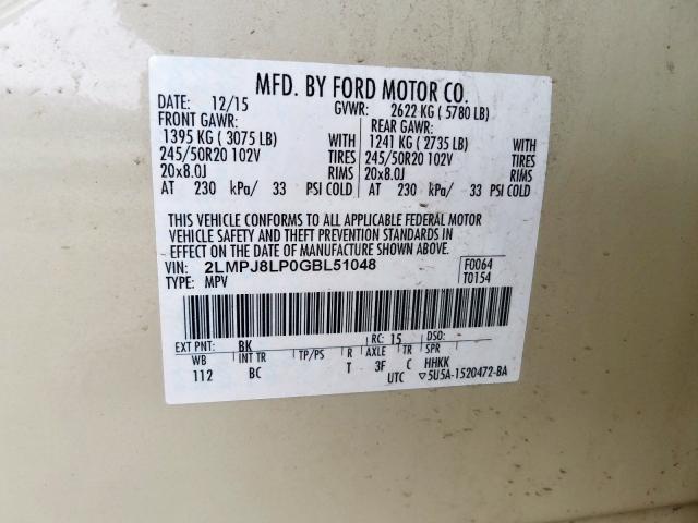 2LMPJ8LP0GBL51048 - 2016 LINCOLN MKX RESERVE  صورة 10