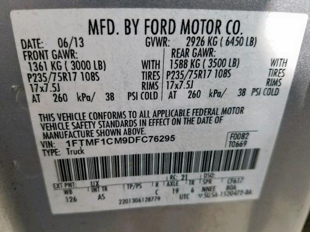 1FTMF1CM9DFC76295 - 2013 FORD F150  photo 10