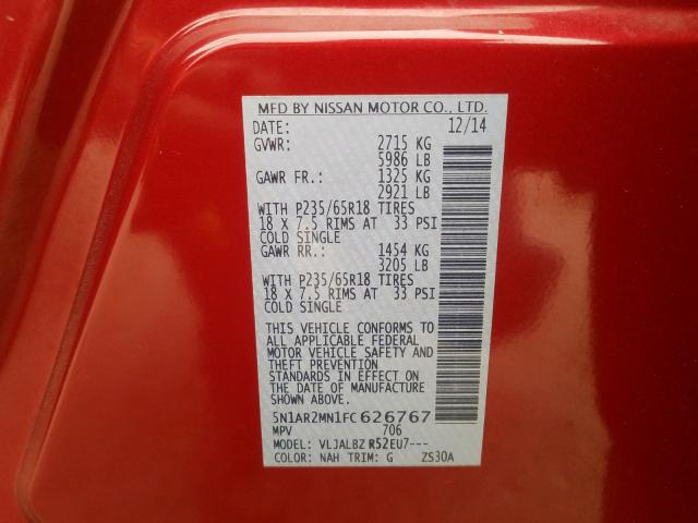 5N1AR2MN1FC626767 - 2015 NISSAN PATHFINDER S  ფოტო 10