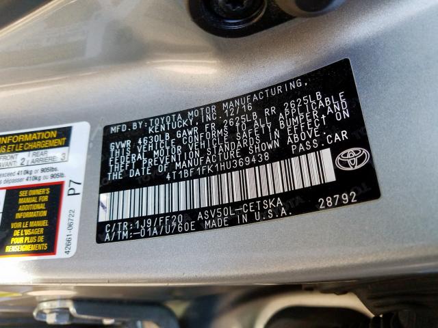 4T1BF1FK1HU369438 - 2017 TOYOTA CAMRY LE  photo 10