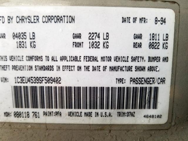 1C3EU4539SF509402 - 1995 CHRYSLER LEBARON GTC  photo 10