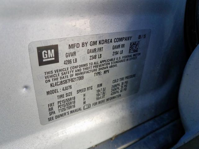 KL4CJBSB7FB217069 - 2015 BUICK ENCORE CONVENIENCE  照片 10