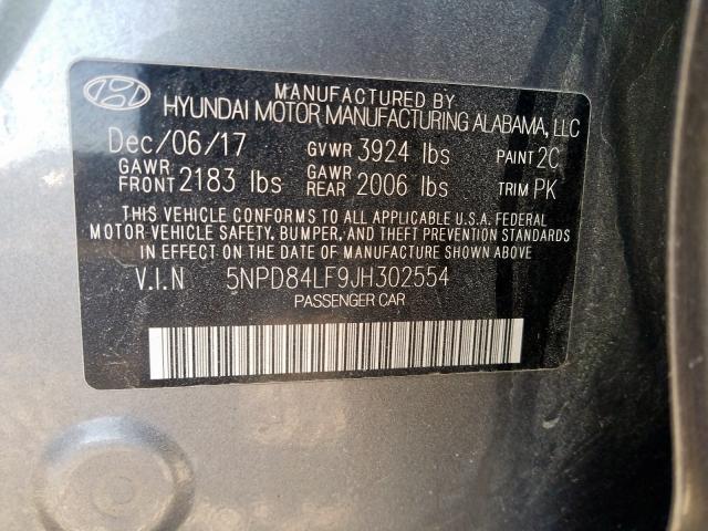 5NPD84LF9JH302554 - 2018 HYUNDAI ELANTRA SEL  photo 10