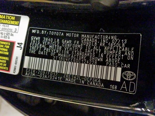 2T1BU4EE6DC124228 - 2013 TOYOTA COROLLA BASE  照片 10