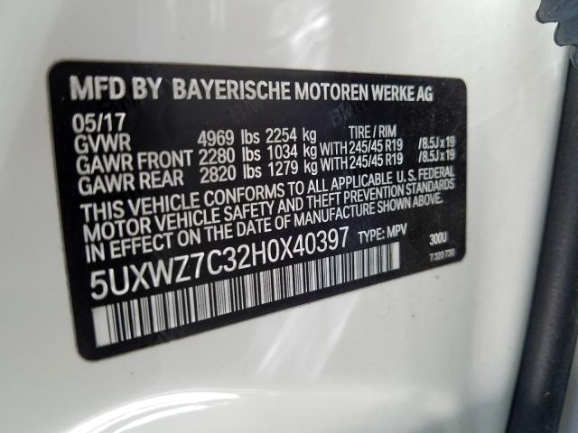 5UXWZ7C32H0X40397 - 2017 BMW X3 SDRIVE28I  照片 10