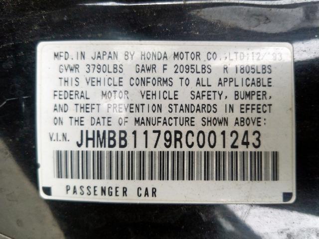 JHMBB1179RC001243 - 1994 HONDA PRELUDE SR-V  photo 10