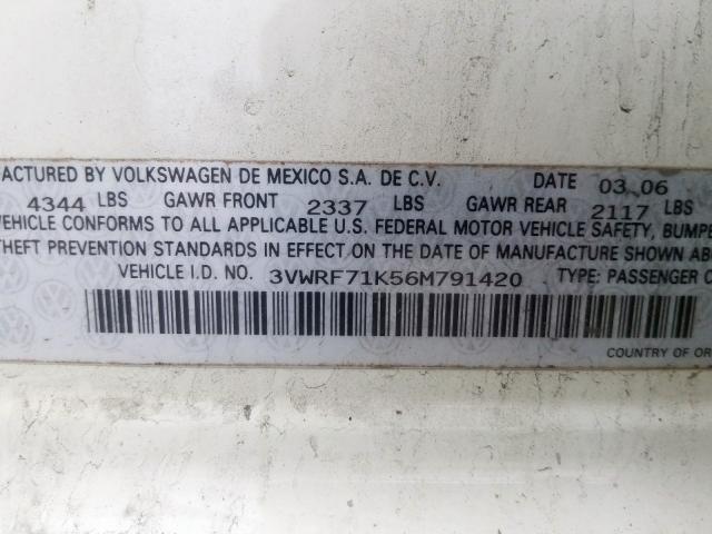 3VWRF71K56M791420 - 2006 VOLKSWAGEN JETTA 2.5  photo 10