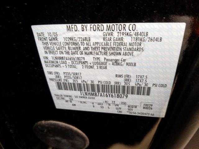 1LNHM87A16Y618079 - 2006 LINCOLN LS  photo 10