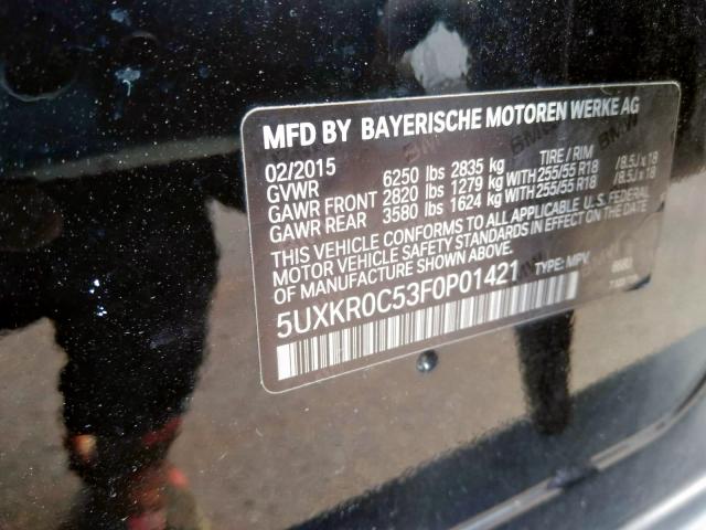 5UXKR0C53F0P01421 - 2015 BMW X5 XDRIVE35I  photo 10
