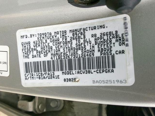 4T1BE32K73U126469 - 2003 TOYOTA CAMRY LE  photo 10