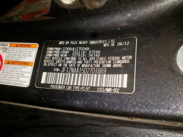 JF1ZNAA15D2701669 - 2013 TOYOTA SCION FR-S  photo 10