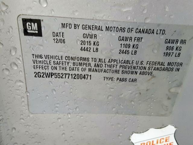 2G2WP552771200471 - 2007 PONTIAC GRAND PRIX  photo 10