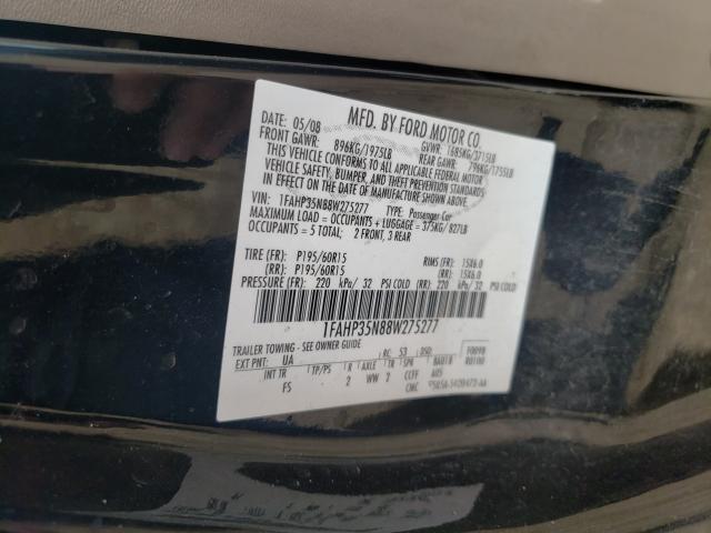 1FAHP35N88W275277 - 2008 FORD FOCUS SE BLACK photo 10