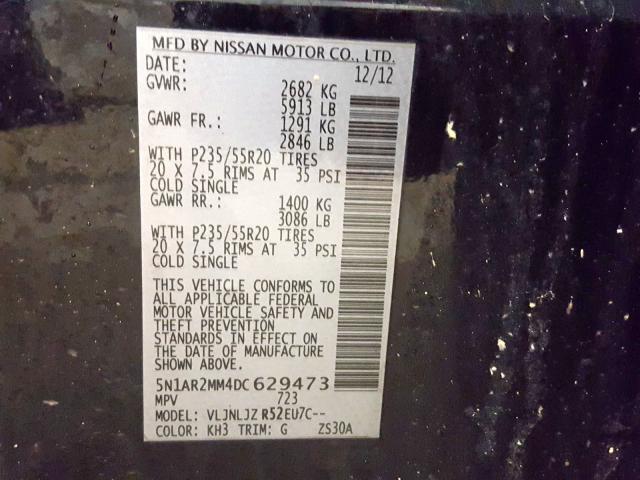 5N1AR2MM4DC629473 - 2013 NISSAN PATHFINDER S  photo 10