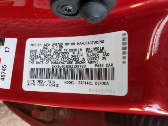 1NXBU40E09Z133763 - 2009 TOYOTA COROLLA BASE  صورة 10