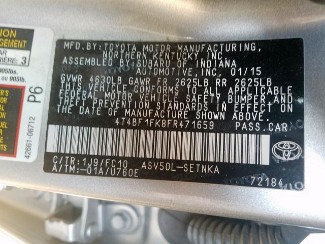4T4BF1FK8FR471659 - 2015 TOYOTA CAMRY LE  photo 10