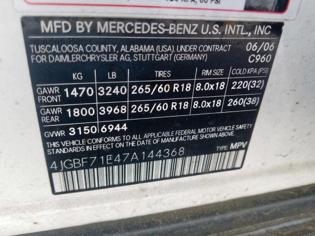 4JGBF71E47A144368 - 2007 MERCEDES-BENZ GL 450 4MATIC  photo 10