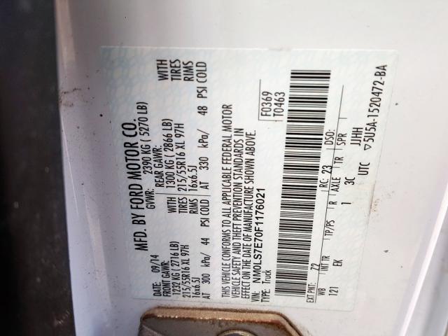 NM0LS7E70F1176021 - 2015 FORD TRANSIT CONNECT XL  photo 10